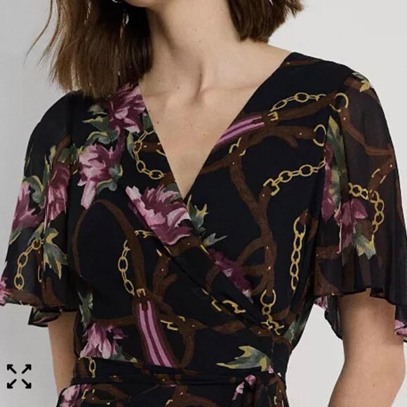 Lauren Ralph Lauren Women's 10 Printed Belted Crinkle Georgette Dress Floral - Picture 4 of 10